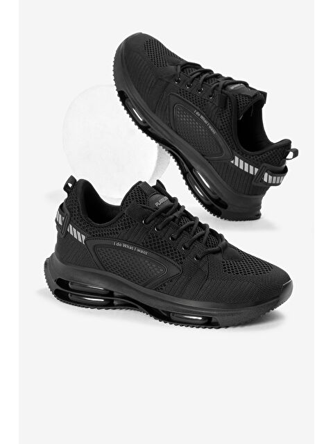 TONNY BLACK Erkek Siyah Hava Yastıklı Kalın Taban Triko Spor Ayakkabı - S000493917-19351
