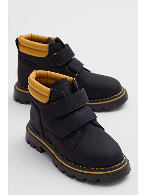 TONNY BLACK Çocuk Unisex Siyah Sarı Kalın Termo Taban Sıcak Astarlı Çift Cırtlı Bot - S000493921-37446