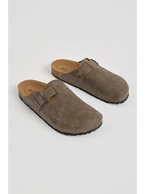 TONNY BLACK Erkek Vizon Kalın Poli Taban Tokalı Önü Kapalı Terlik - S000493926-26429