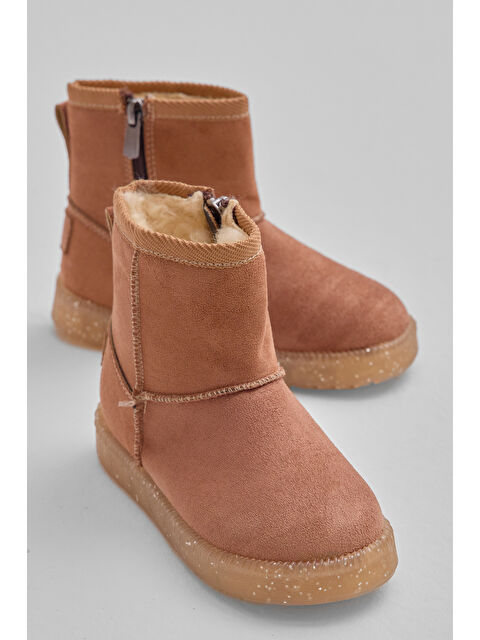 TONNY BLACK Kız Çocuk Taba Termo Taban Süet Görünümlü İçi Kürklü Kısa Bot - S000493927-19413