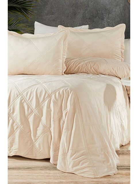 Çeyiz Diyarı Toyo Çift Kişilik Lüks Kadife Yatak Örtüsü Ekru - S000495086-19965