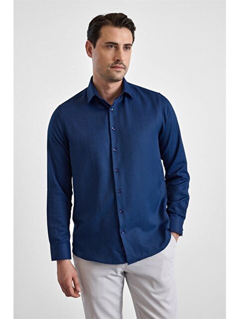 Süvari Lacivert Regular Klasik Yaka Casual Gömlek