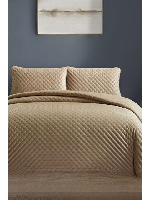 Çeyiz Diyarı Bianca Çift Kişilik Lüks Kadife Yatak Örtüsü Bej - S000495104-19928