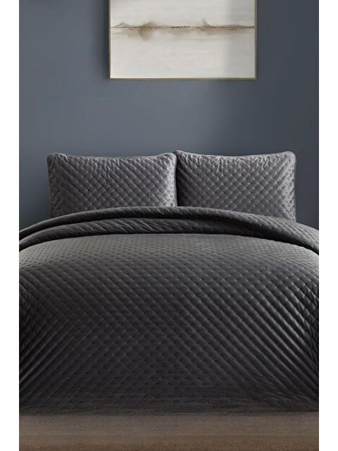 Çeyiz Diyarı Bianca Çift Kişilik Lüks Kadife Yatak Örtüsü Antrasit - S000495106-29666