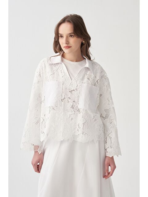 ALLDAY Beyaz-V Yaka Uzun Kollu Bluz