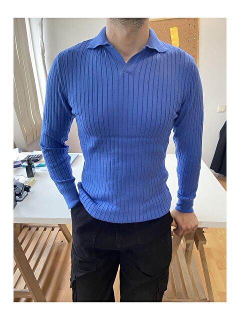 Tarz Cool Erkek Polo Yaka Fitilli Triko Kazak - S000141623-23710