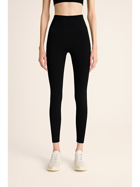 Hnx Yüksek Bel Toparlayıcı Ripli Fitilli Spor Kadın Tayt - S000397357-19351