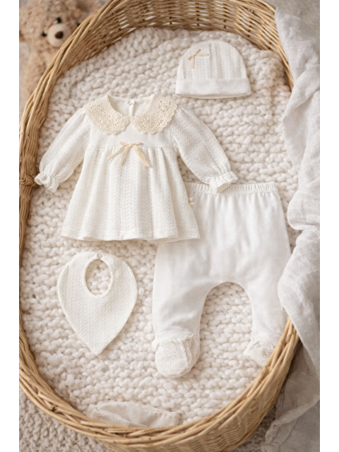Verona Tarz Kız Bebek Dantelli Yaka 5li Hastane Çıkış Seti Pamuklu Lüx 0-3 ay - S000502788-37570