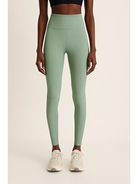 Hnx Yüksek Bel Toparlayıcı Ripli Fitilli Spor Kadın Tayt - S000397357-1091