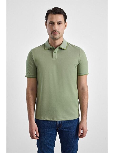 Süvari Yeşil Regular Düz Baskısız Pike Fermuarlı Polo Yaka Nefes Alabilen Tişört