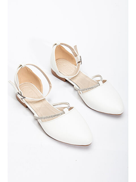 TONNY BLACK Kadın Beyaz Taş Halat Detaylı Bilekten Bağlamalı Tokalı Babet - S000493948-20063