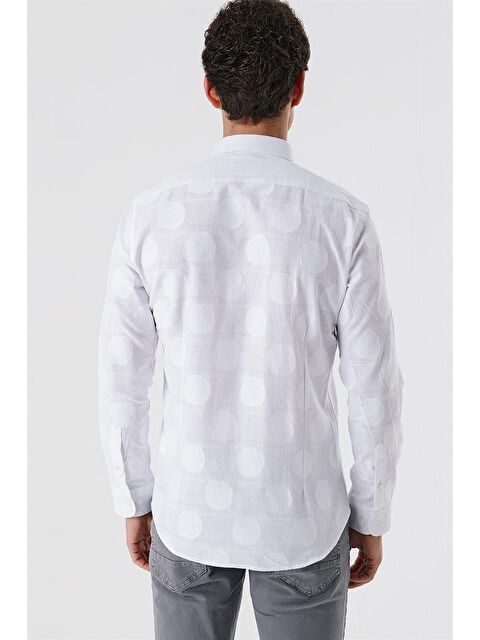 İMZA Beyaz Kısalabilir Kollu Desenli  %100 Pamuk Casual Slim Fit Gömlek 1004230183 - S000348073-20063