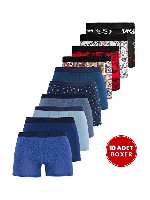 TUDORS Erkek 10'Lu Elastanlı Pamuklu Esnek Kumaş Premium Seri Boxer - S000524522-23173