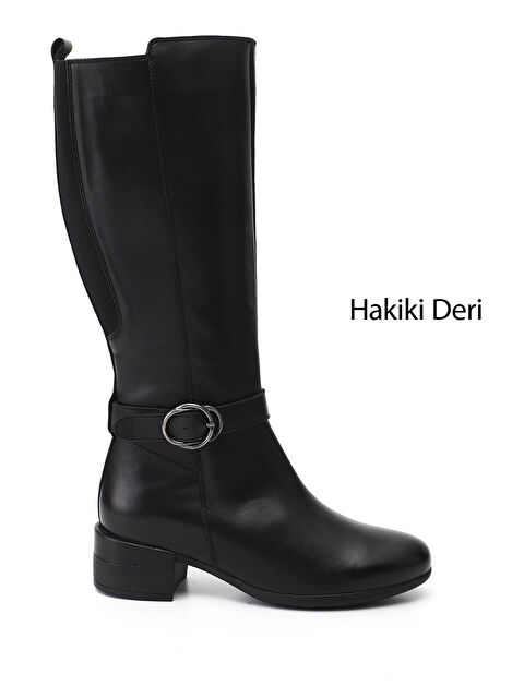 GÖNDERİ(R) Kadın SİYAH Fermuarlı Kalın Topuklu Hakiki Deri Çizme - S000493618-19351