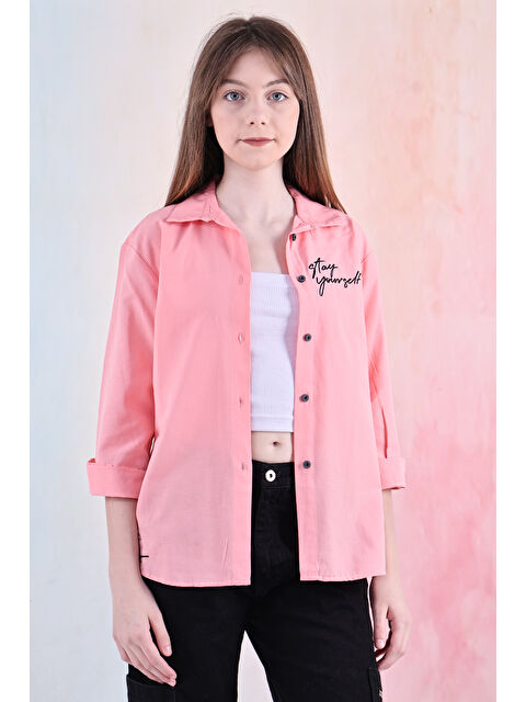 Modanino Kız Çocuk Panelli ve Yazı Baskılı Gömlek 6-15 Yaş 12255 - S000390547-37397