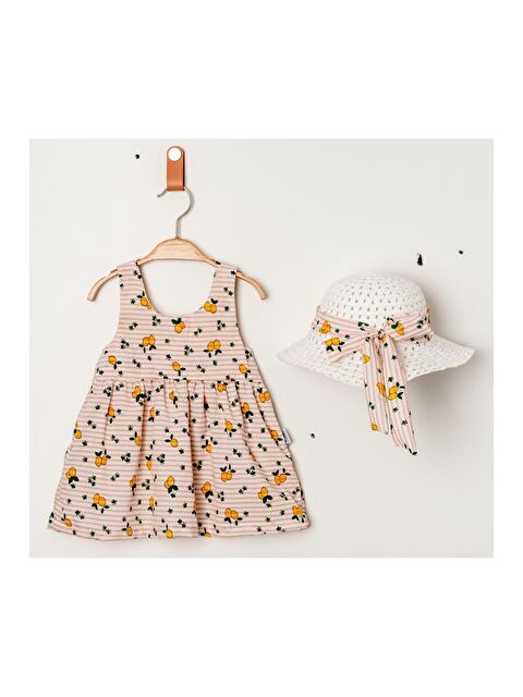 Chicsy Baby Tatlı Limon Desenli Şapkalı Fiyonklu Kız Bebek Elbisesi