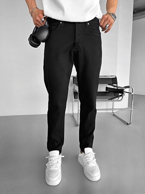 Abluka Online Erkek Baggy Fit Düz Kesim %100 Pamuk Jean Pantolon Siyah - S000240505-19351