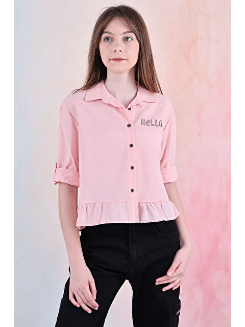 Modanino Kız Çocuk Bel Detaylı-Taş Baskılı Crop Gömlek 6-15 Yaş 12254 - S000390548-37397