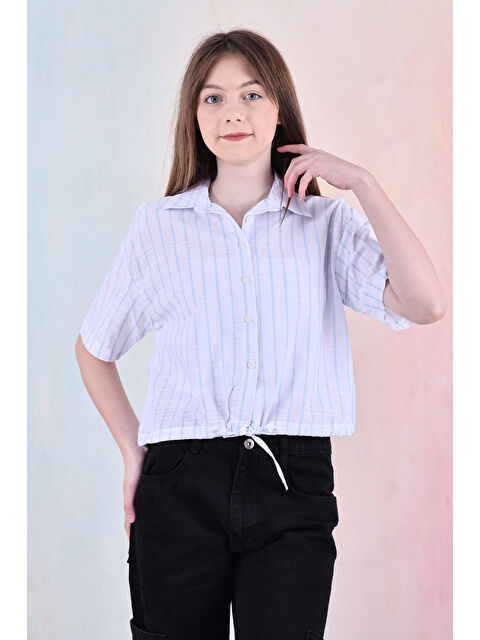 Modanino Kız Çocuk Bel Büzgü Detaylı Crop Gömlek 6-14 Yaş 12253 - S000390549-17437