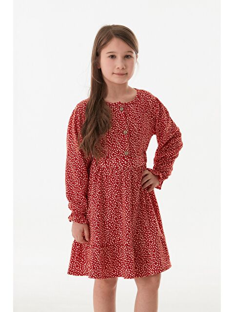 Fullamoda Çiçekli Önü Düğmeli Kız Çocuk Elbise - S000380776-20045