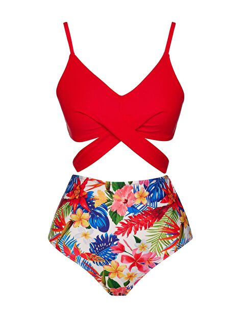 Sailor Moda Yüksek Bel Çapraz Bağcıklı Bikini Takım - S000427605-20045