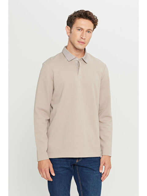 Altınyıldız Classics Erkek Bej Pamuklu Slim Fit Dar Kesim Polo Yaka Uzun Kollu Esnek Tişört - S000452978-19928