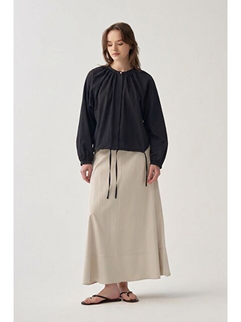 ALLDAY Siyah-Reglan Kollu Bağlamalı Gömlek