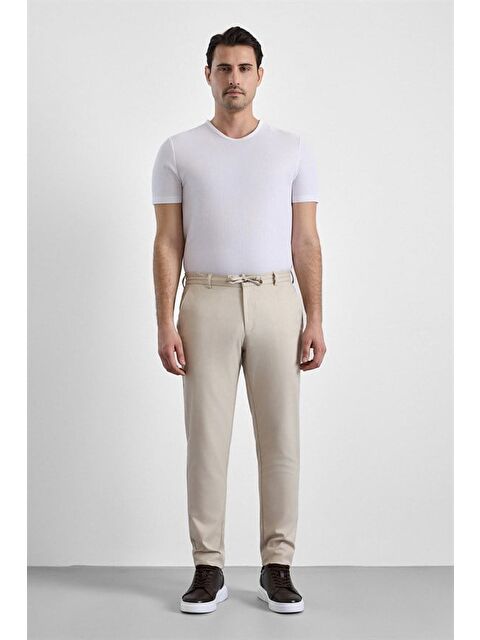 Süvari Bej Slim Düz Jogger Pantolon