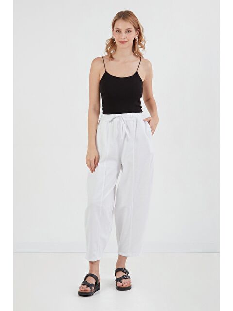 Fullamoda Beli Lastikli Yüksek Bel Keten Şalvar Pantolon - S000135524-20063