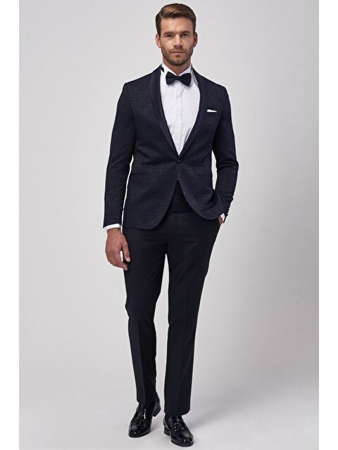 Altınyıldız Classics Erkek Lacivert Slim Fit Desenli Smokin Damatlık