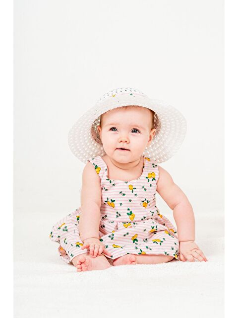 Chicsy Baby Tatlı Limon Desenli Şapkalı Fiyonklu Kız Bebek Elbisesi