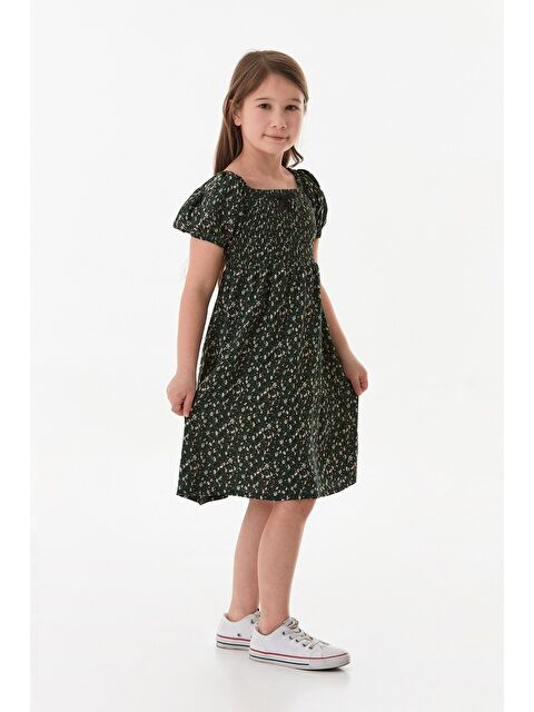 Fullamoda Çiçekli Madonna Yaka Balon Kol Kız Çocuk Elbise - S000380781-18194