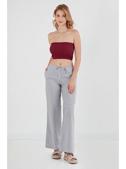 Fullamoda Çizgili Beli Bağlamalı Palazzo Pantolon - S000397372-19351