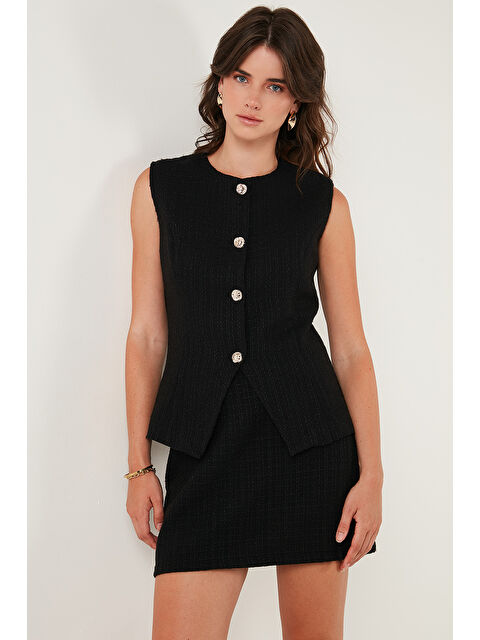 Lela Pamuk ve Yün Karışımlı Slim Fit Bisiklet Yaka Kadın Tüvit Yelek 611YE00059 - S000424931-19351