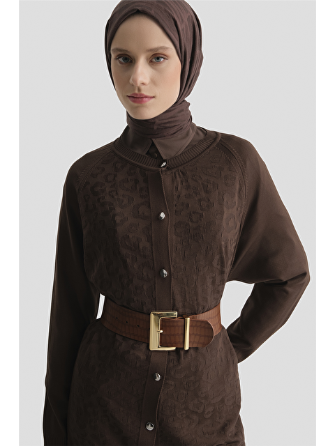 ARMİNE Jakarlı Triko Hırka 25Kd2306 Kahve - S000518246-19413