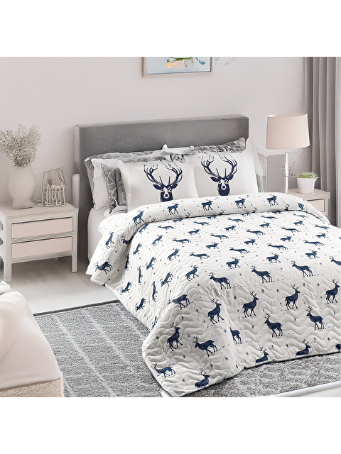 UPSTYLE Kapitone Yatak Örtüsü Seti Çift Kişilik Geyik Lacivert - S000338310-21164