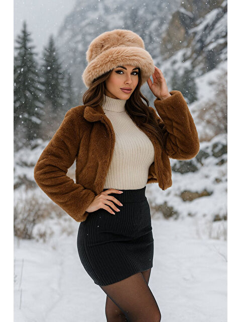 Bigdart Kadın Pelüş Kalpak Şapka 010194 - Camel - S000491504-37258