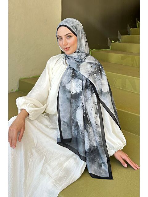 Lamelif Bohem Çiçek Desen Soft Şal Siyah - S000529600-19351