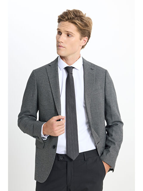 Altınyıldız Classics Erkek Siyah-Gri Slim Fit Dar Kesim Mono Yaka Kuş Gözü Desenli Çift Pantolonlu Takım Elbise - S000419632-37430