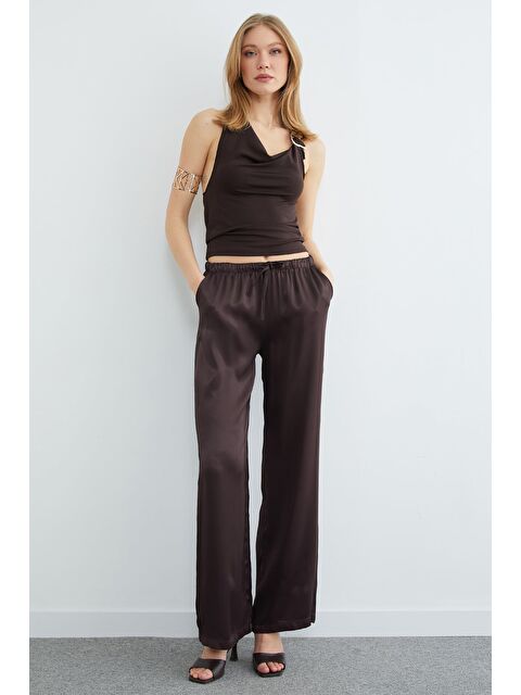Fullamoda Beli Lastikli Cepli Palazzo Saten Pantolon - S000518247-19413
