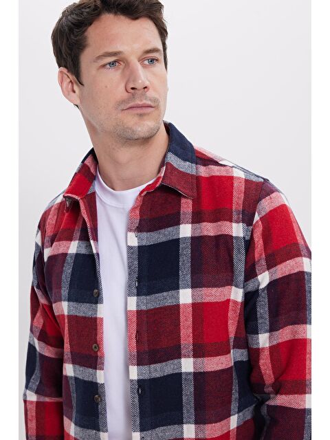 TUDORS Erkek Slim Fit Dar Kesim Kareli Kışlık Oduncu Gömlek - S000524539-23173