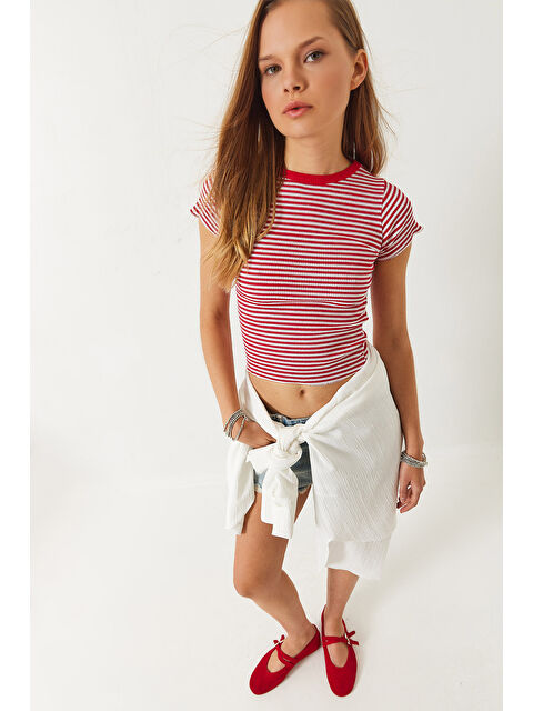 SHADE Kadın Çizgili Fitilli Kaşkorse Basic T-Shirt - S000376909-37325