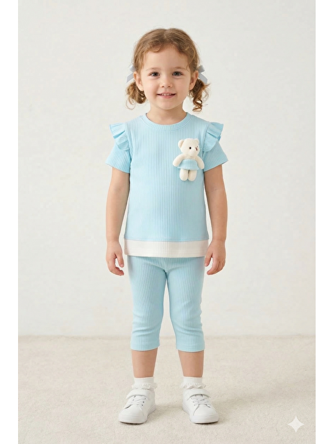 Harika Kids Kız Bebek Ayıcıklı Yazlık Alt Üst Takım %100 Pamuk Penye 1-3 Yaş