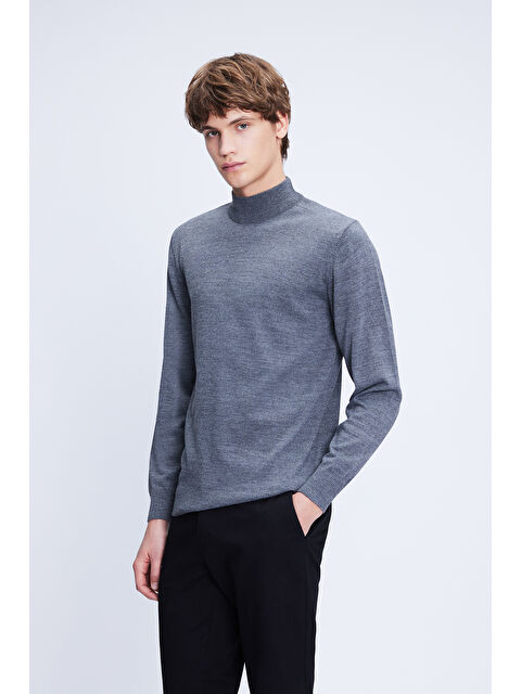 Hatemoğlu Gri Regular Fit Düz Yarım Balıkçı Yaka Yünlü Triko Kazak - S000353443-20600
