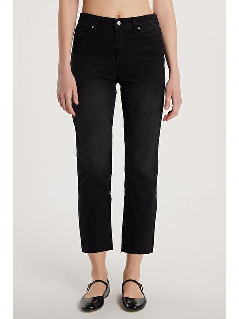 TUDORS Kadın Regular Fit Cepli Geniş Paça Füme Jean Jean Pantolon - S000521819-33408