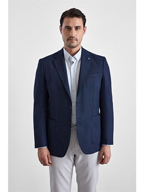 Süvari Lacivert Regular Mono Yaka Torba Cep 6 Drop Klasik Ceket
