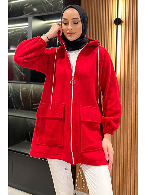 Julude Fermuarlı Kapüşonlu Tesettür Kaşe Ceket - S000313494-20045