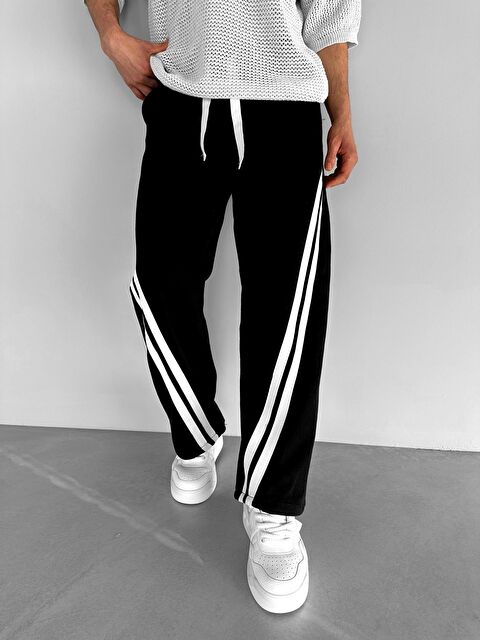 Abluka Online Baggy Fit Şerit Detaylı Duo Jean Siyah - S000240457-19351