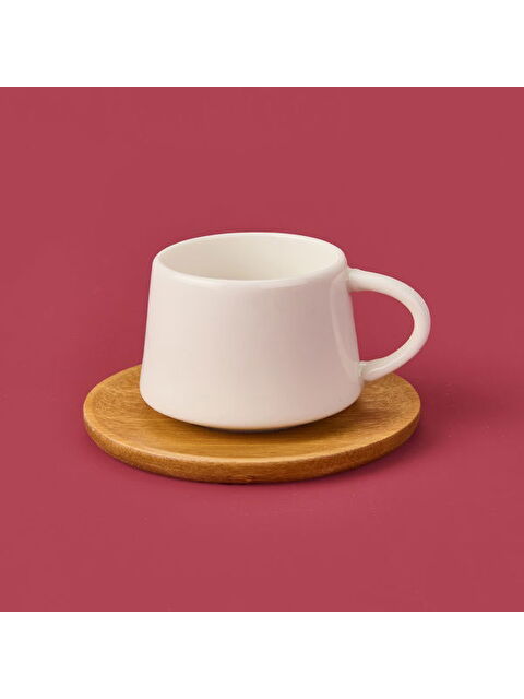 Mien Bambu Tabaklı Fincan Seti - Açık Kahverengi / Beyaz - 90 ml - S000400343-37319