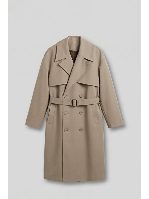 Abluka Online Erkek Oversize Kruvaze Kuşaklı Trençkot Bej - S000497677-19928
